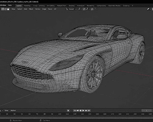 Wireframe 3D model of a sports car in Blender